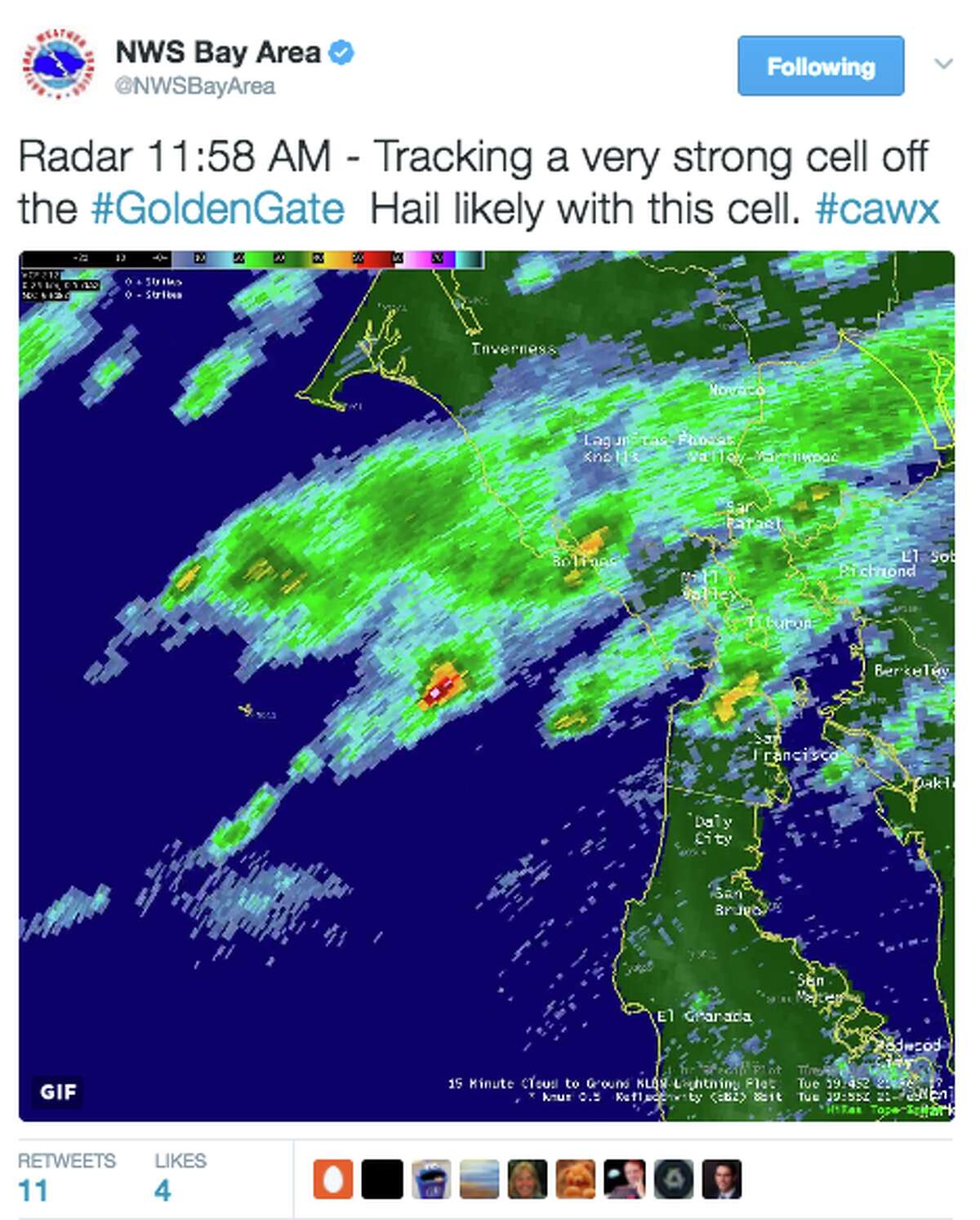 Powerful Storm Cell Forecast To Pelt Marin County With Hail Tuesday