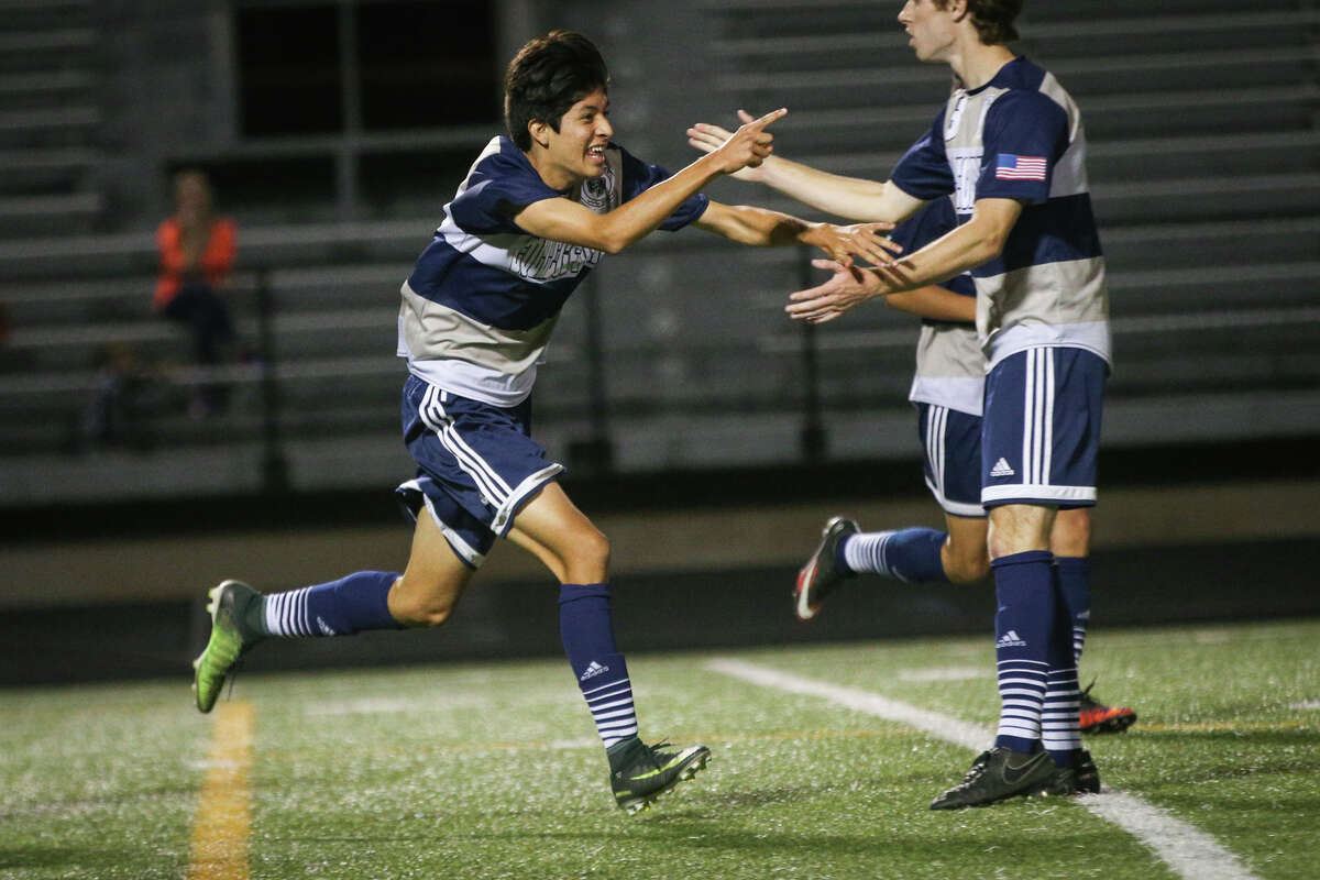College ParkÂ?’s Andres Avila (11) reacts after scoring a goal during the varsity boys soccer game against Conroe on Tuesday, Feb. 21, 2017, at Moorhead Stadium in Conroe. (Michael Minasi / Chronicle)