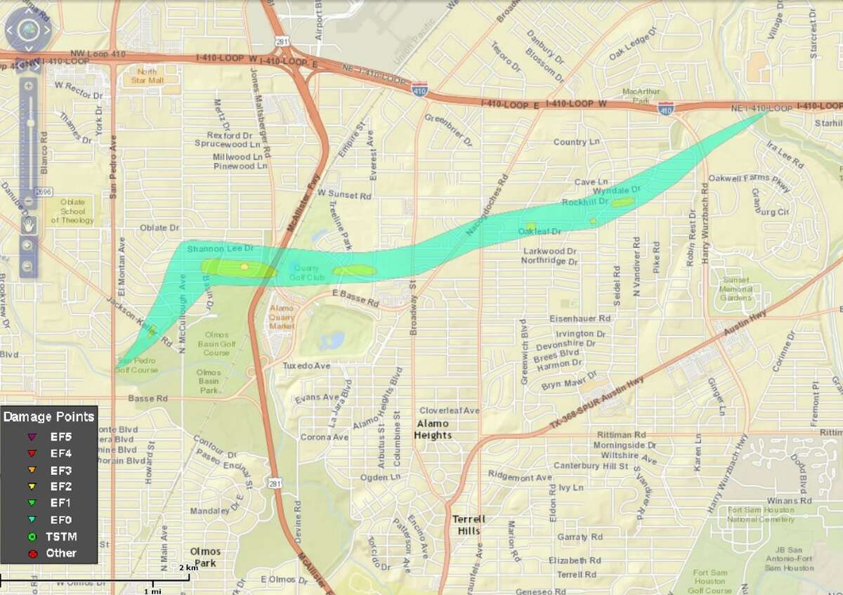 @NWSSanAntonio: "The Ridgeview/Alamo Heights tornado has been upgraded to an EF2 with maximum sustained winds of 120 MPH. Here is a detailed map of the path."