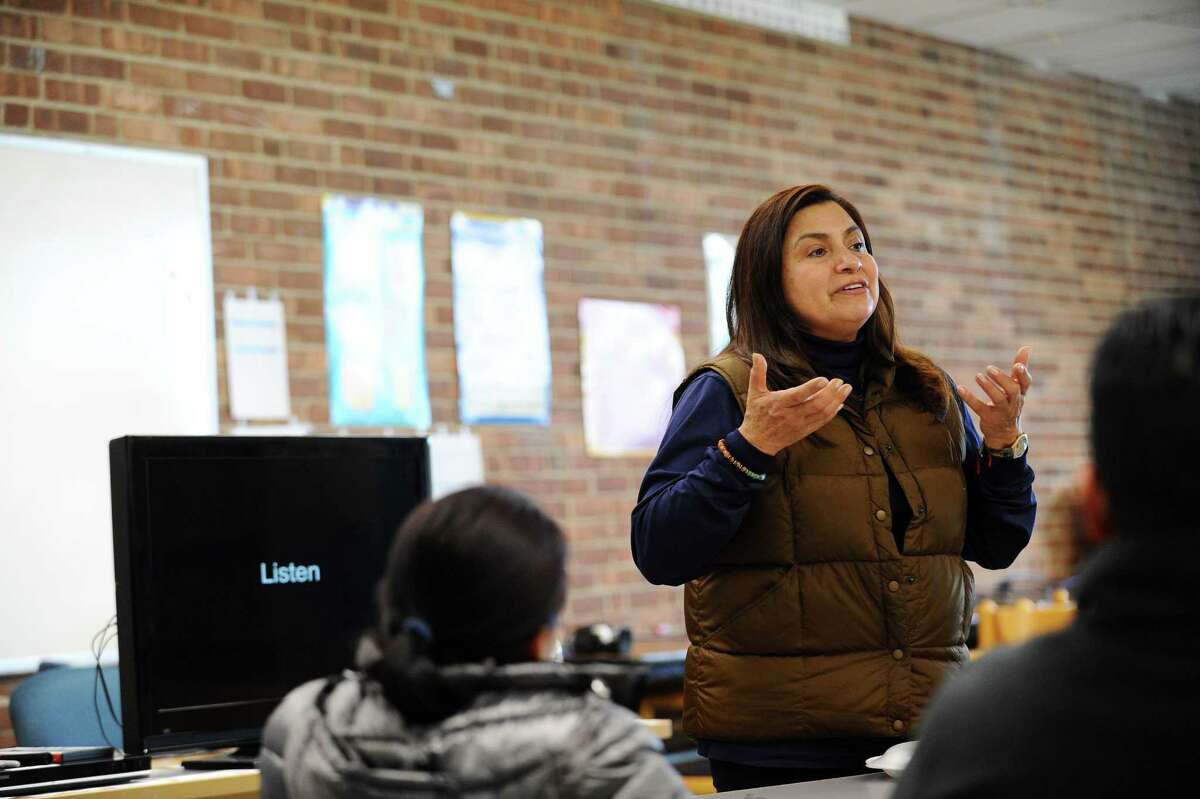 Monica Beltran teaches a class for Spanish speakers at the Saint Joseph Parenting Center inside the Yerwood Center in Stamford, Conn. on Tuesday, Feb. 21, 2017. The Saint Joseph Parenting Center is a nonprofit organization that provides local families with free parenting education and support.
