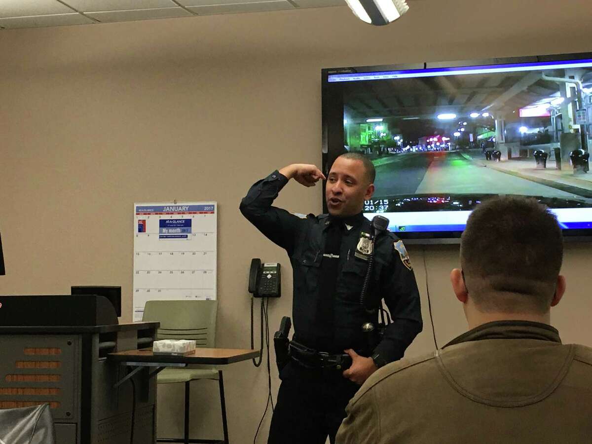 Schenectady police Officer Mark Weekes speaks to Schenectady County Community College students on Feb. 22, 2017, about the brutal assault he survived on Aug. 1, 2015 while on duty. (Emily Masters / Times Union)
