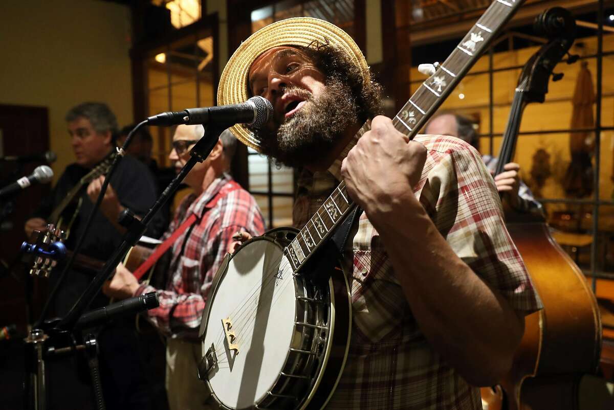 JimBo Trout performs during second to last monthly Bluegrass Jam at Atlas Cafe in San Francisco, Calif., on Thursday, February 23, 2017.