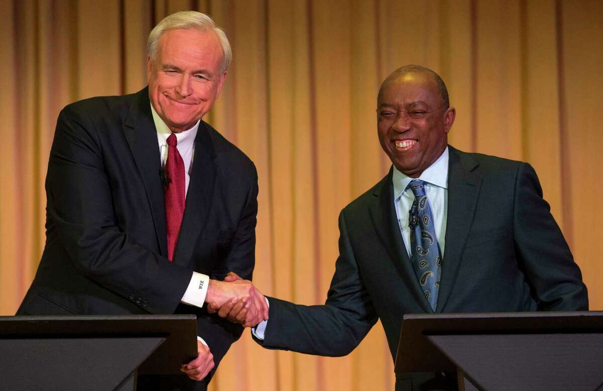 ﻿Bill King, left, and Sylvester Turner ﻿squared off in the 2015 mayoral campaign and are doing so again as King has become a leading critic of Turner's plan to reform the pension plan for Houston police, fire and municipal workers.