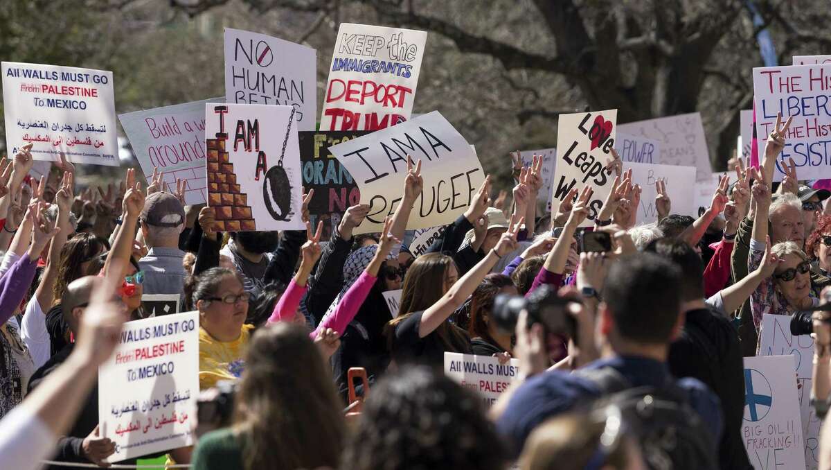 "No ban, no wall" rally at the Texas Capitol in Austin, Saturday, Feb. 25. 2017. The event was to show support of immigrant and refugee rights. (Stephen Spillman for Express-News)