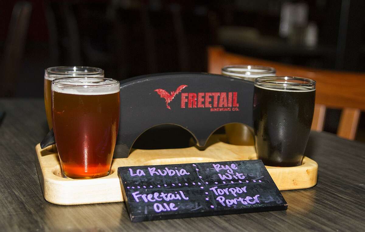 A flight of beers from Freetail Brewing Co. includes four five oz. beers.