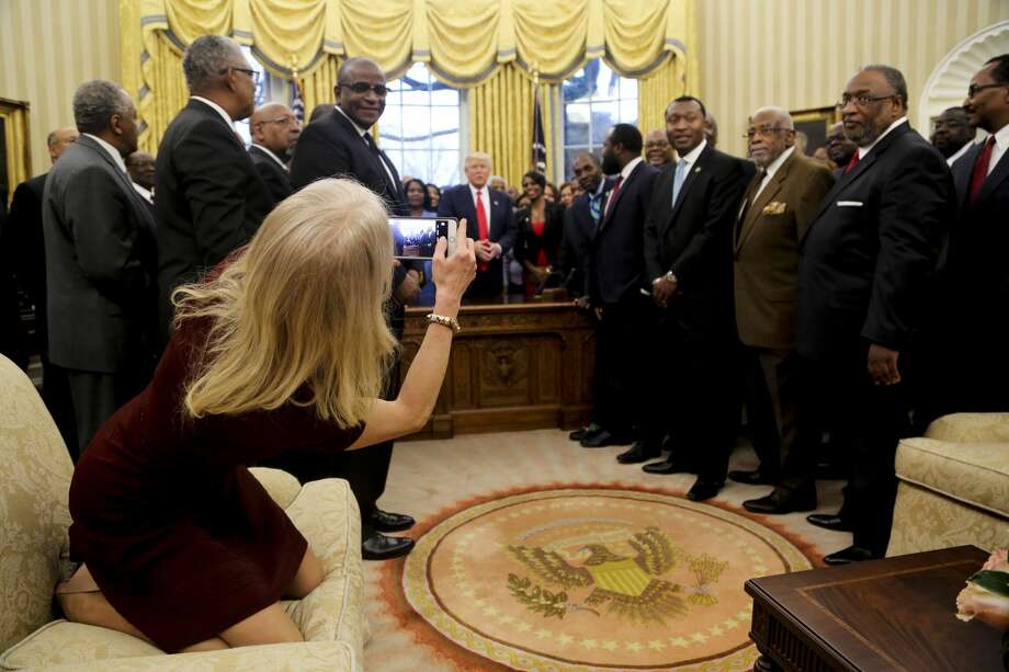 Kellyanne Conway put her shoes on an Oval Office couch, and Twitter ... Counselor to the President Kellyanne Conway takes a picture of U.S. President Donald Trump with members. A photo of White House ...