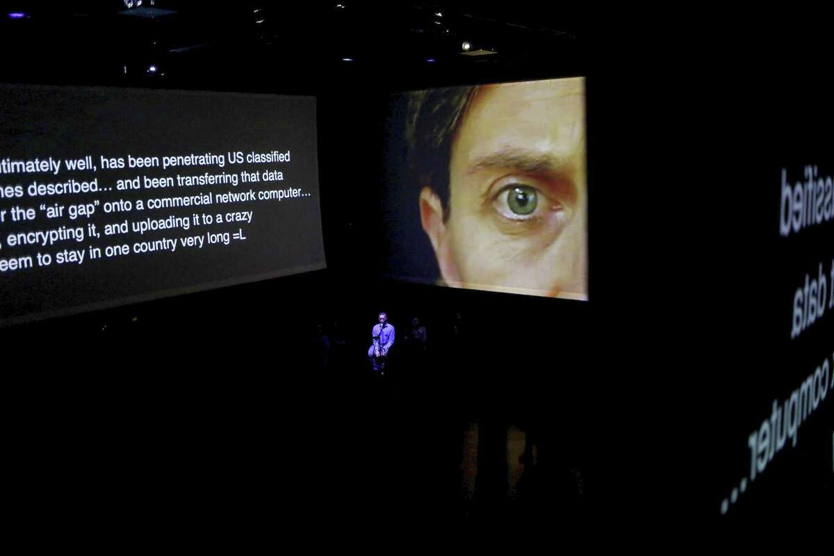 FILE ?— A wall-projection from ?“The Source,?” an opera about Chelsea Manning and WikiLeaks, at the Brooklyn Academy of Music's Fishman Space in New York, Oct. 23, 2014. The opera had its premiere in 2014, but as its subject matter has evolved as a news event, ?“The Source?” has remained the same. (Kirsten Luce/The New York Times)