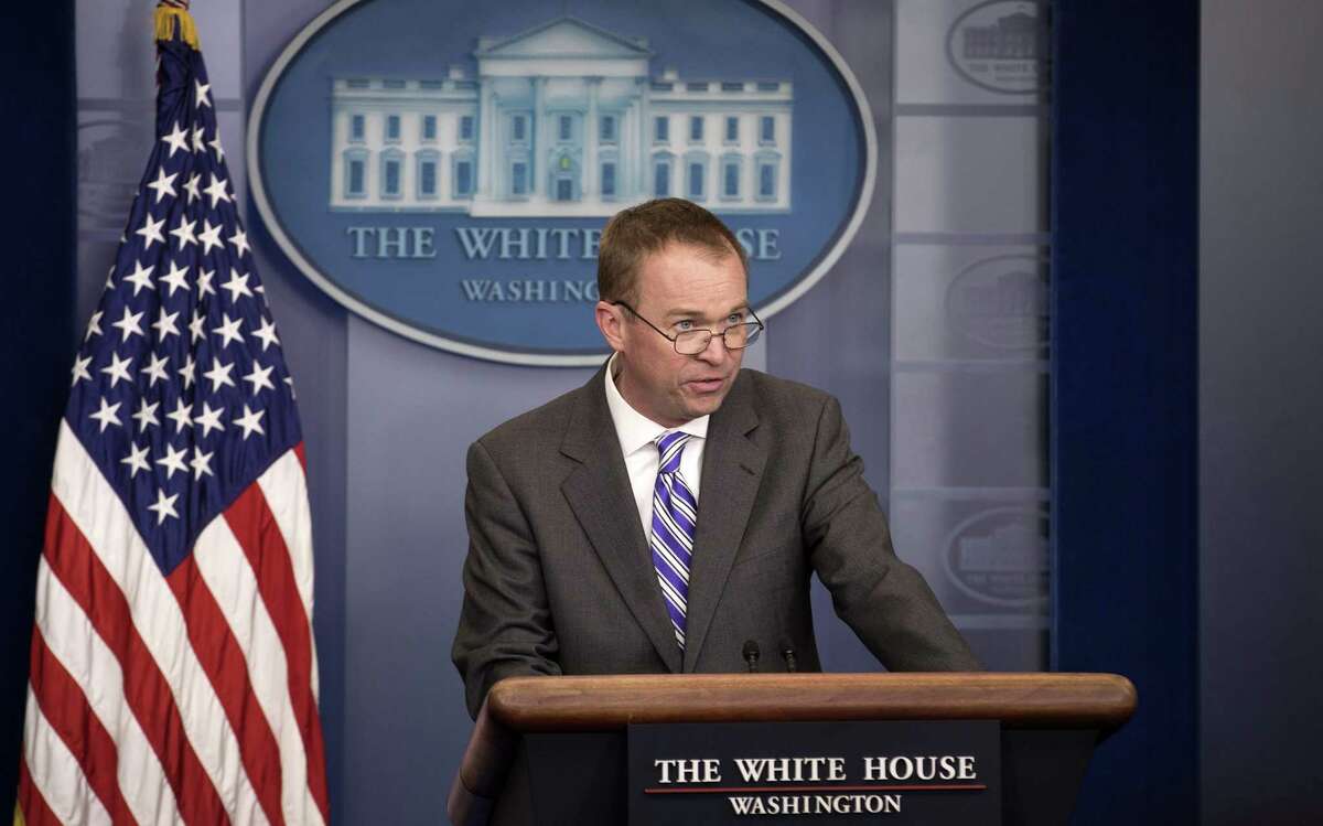 Mick Mulvaney, the director of the Office of Management and Budget, briefs reporters on President Donald Trump's proposed budget, at the White House in Washington, Feb. 27, 2017. The president is planning a budget that prioritizes the military and other public safety requirements, with cuts to most federal agencies. (Stephen Crowley/The New York Times)