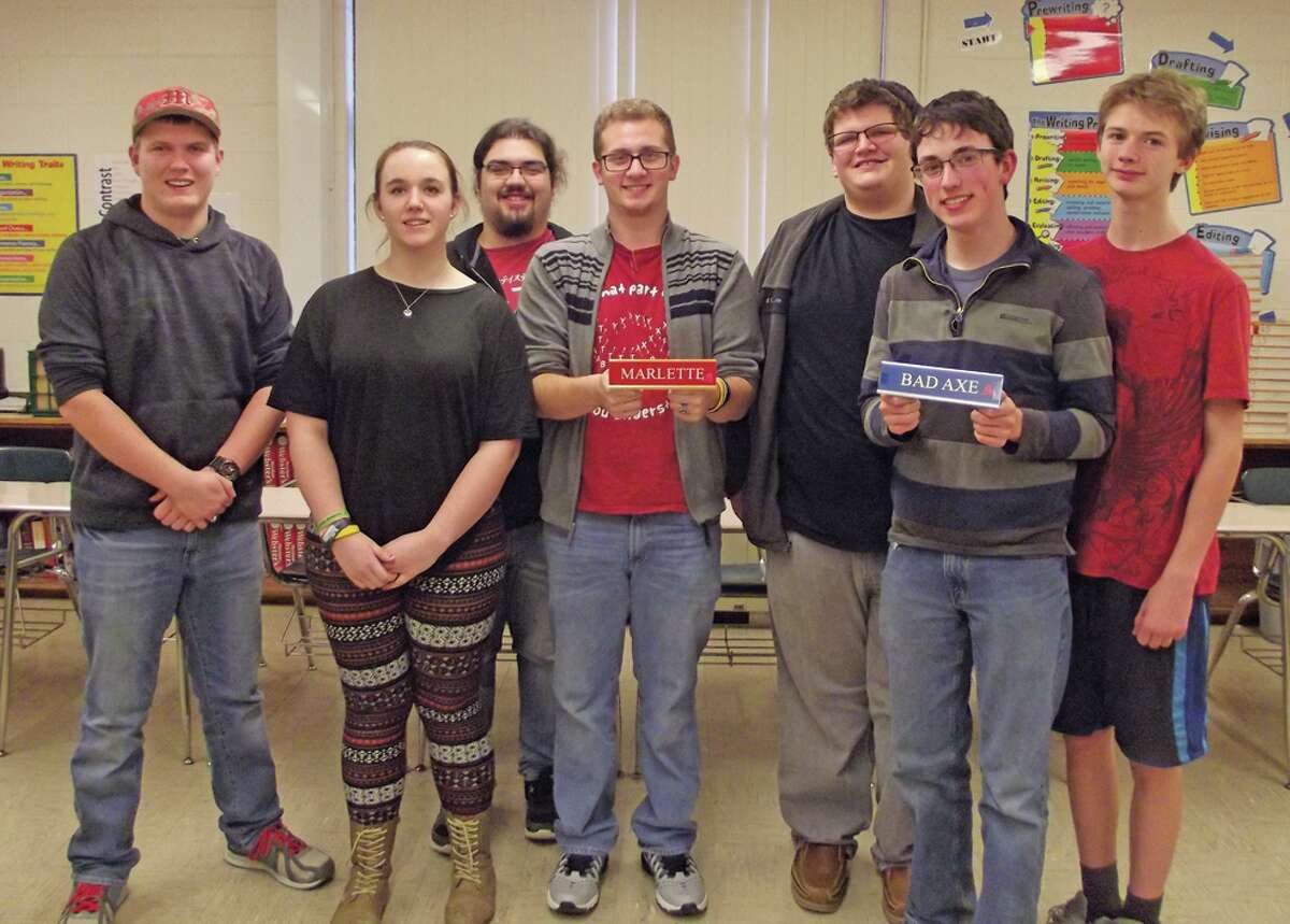 Shown are the Marlette team members: Andrew Gillig, Liz Skakle, John Sanchez and Phillip de la Soto; and the Bad Axe Teams members: Casey Shepard, Mark Shepard and David Doerr.    (Submitted photo)