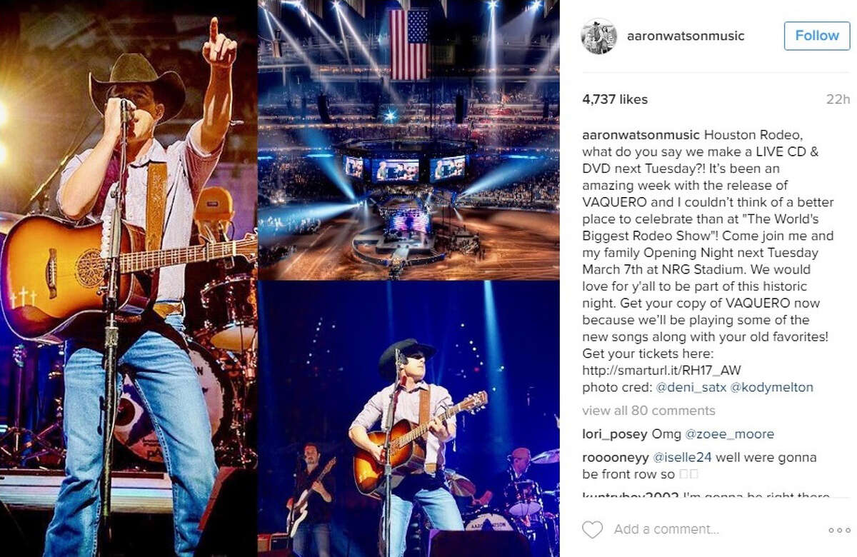 Aaron Watson is filming his RodeoHouston debut for a live CD and DVD. He announced it via his Instagram.