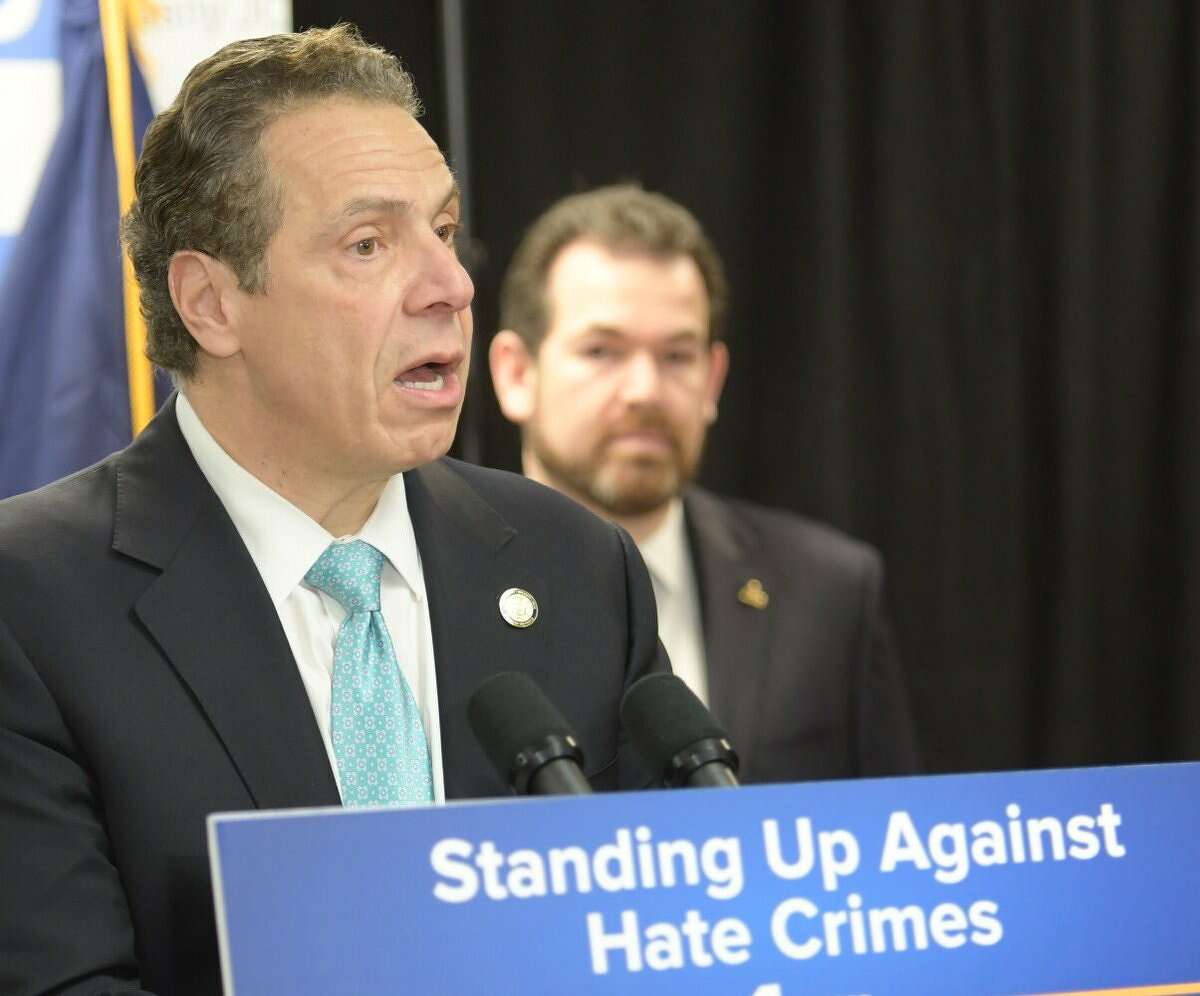 Gov. Andrew Cuomo speaks about the rash of bomb threats that have targets JCC around the country in recent weeks. Cuomo promised justice would be served and that a State Police task force on hate crimes was investigating the threats. (Skip Dickstein / Times Union)