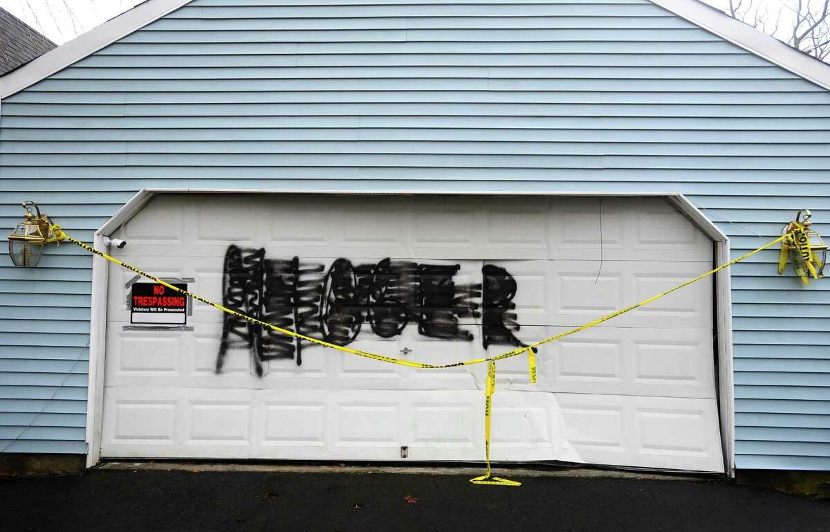 Paint was apparently sprayed over a racial slur painted on a High Clear Dr. house was covered in a second act of vandalism in Stamford, Conn. on Wednesday, March 1, 2017.
