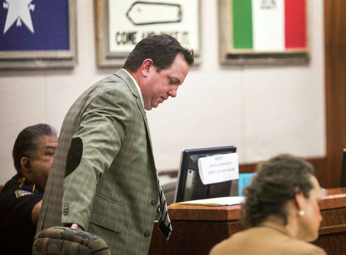 Dustin Deutsch takes his seat in a Harris County courtroom as he stands trial for felony theft by a public servant and tampering with evidence. Deutsch was sentenced to five years in prison on March 30, 2017 after being convicted of stealing comic books and sports memorabilia that were worth thousands of dollars.  