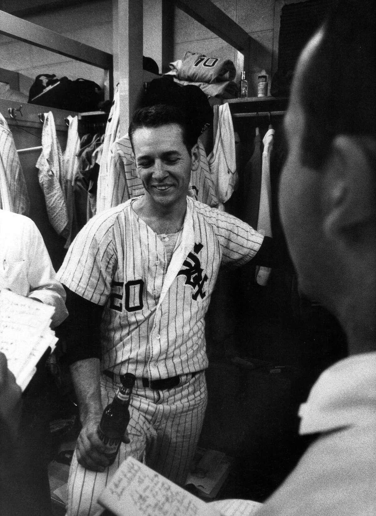 Joel Horlen, a stellar all-around athlete at Burbank, celebrates after he pitched a no-hitter for the Chicago White Sox in 1967.