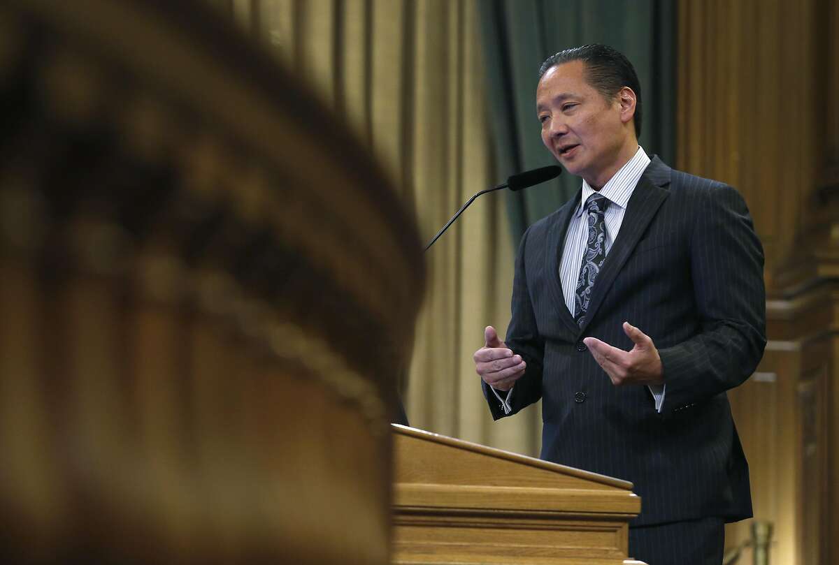 Public Defender Jeff Adachi speaks at a meeting of the Budget and Finance Sub-Committee at City Hall in San Francisco, Calif. on Thursday, March 2, 2017 which will consider appropriating funds to establish a legal unit within Adachi's office to defend immigrants in deportation cases.