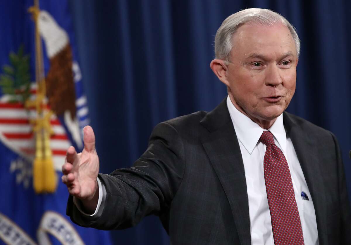 U.S. Attorney General Jeff Sessions answers questions during a press conference at the Department of Justice on March 2, 2017, in Washington, D.C. 