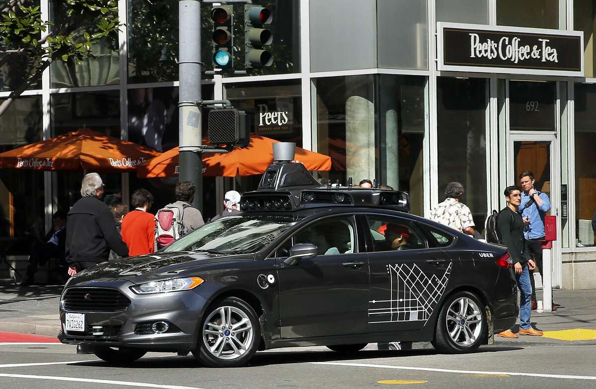 An UBER self-driving car at the corner of 3rd and Mission Streets in San Francisco, Ca. on Wed. March 1, 2017.