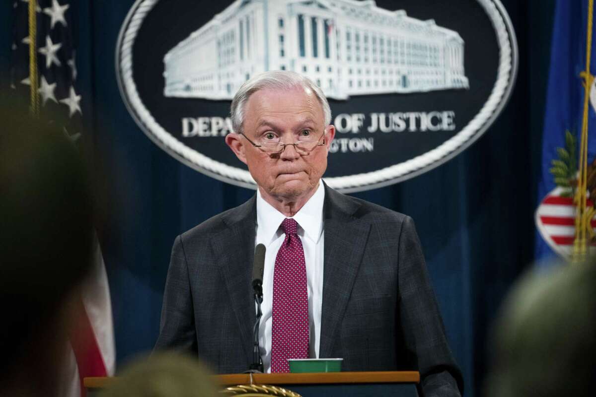 Attorney General Jeff Sessions during a news conference at the Department of Justice in Washington on Thursday. Sessions announced his recusal from overseeing an investigation into contacts between the Trump campaign and the Russian government.