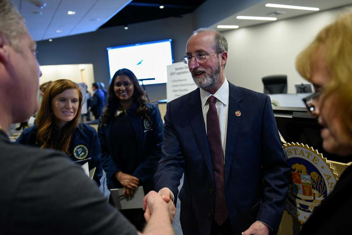 Senator Steve Glazer, D-Orinda, speaks with constituents following a joint town hall meeting held with Assemblywoman Catharine Baker, R-San Ramon, at City Hall in San Ramon, CA, on Thursday March 2, 2017.