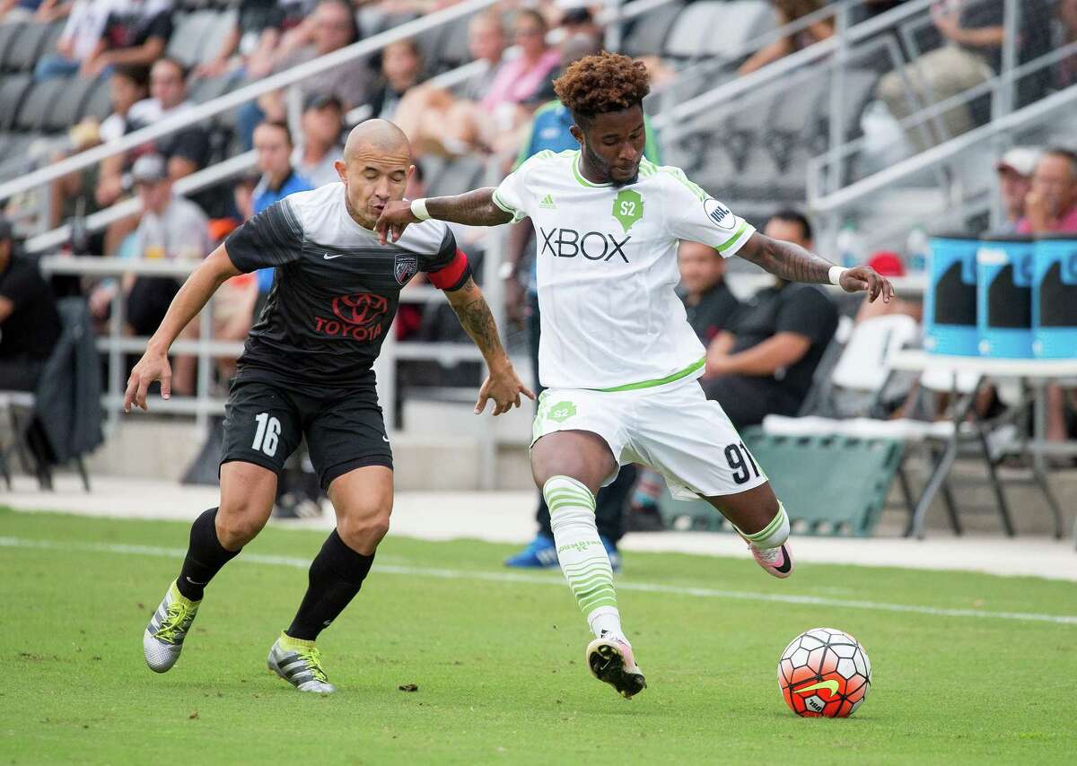 Rafael Casillo fights for the ball during the first half of a USL soccer match between the Seattle Sounders FC 2 and San Antonio FC Aug. 20 at Toyota Field in San Antonio. The city should work hard to secure a Major League Soccer team.