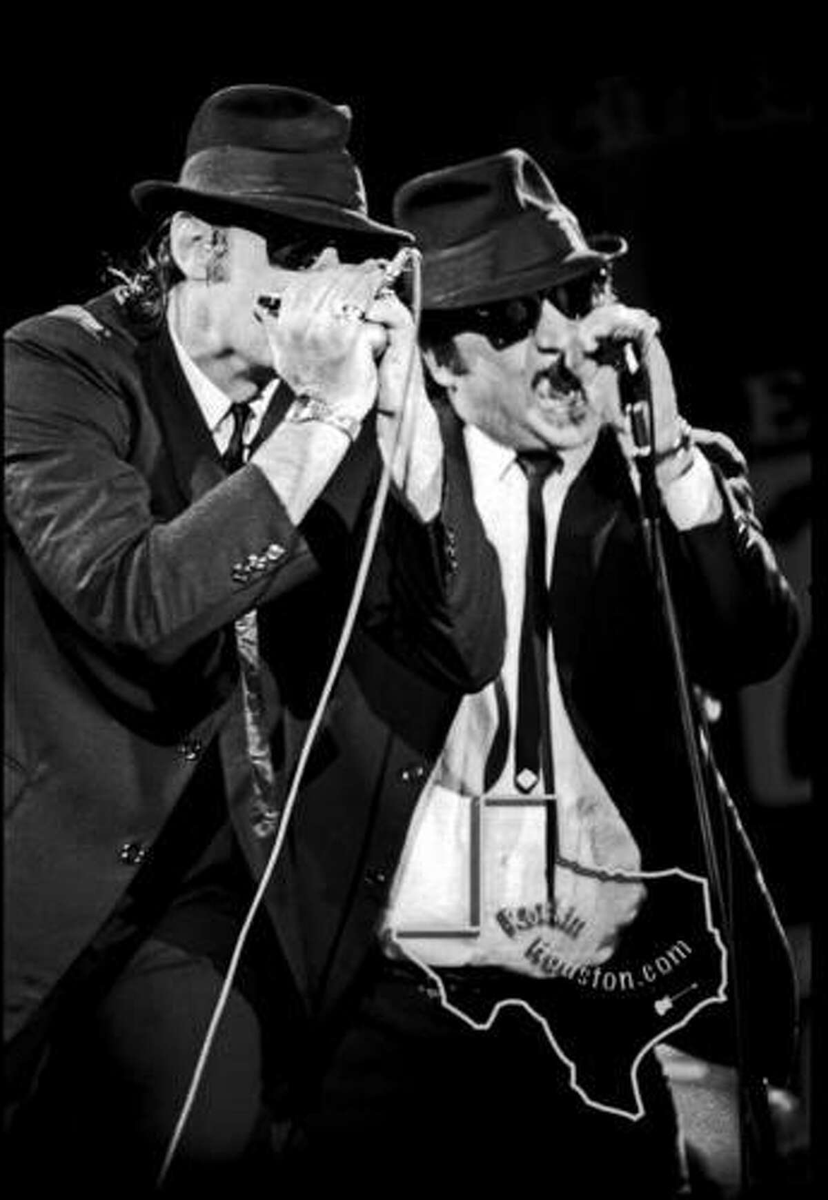Dan Aykroyd and John Belushi as the Blues Brothers, July 12, 1980 at Hofheinz Pavilion.