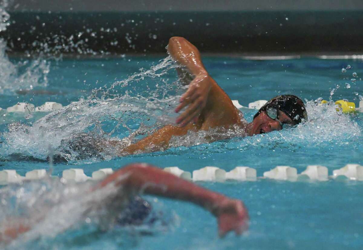 Mikey Poplardo of Brookfield High School swims the 200yd freestyle during the SWC Boys High School Swimming Championships at Masuk High School on March 3, 2017 in Monroe, Connecticut.