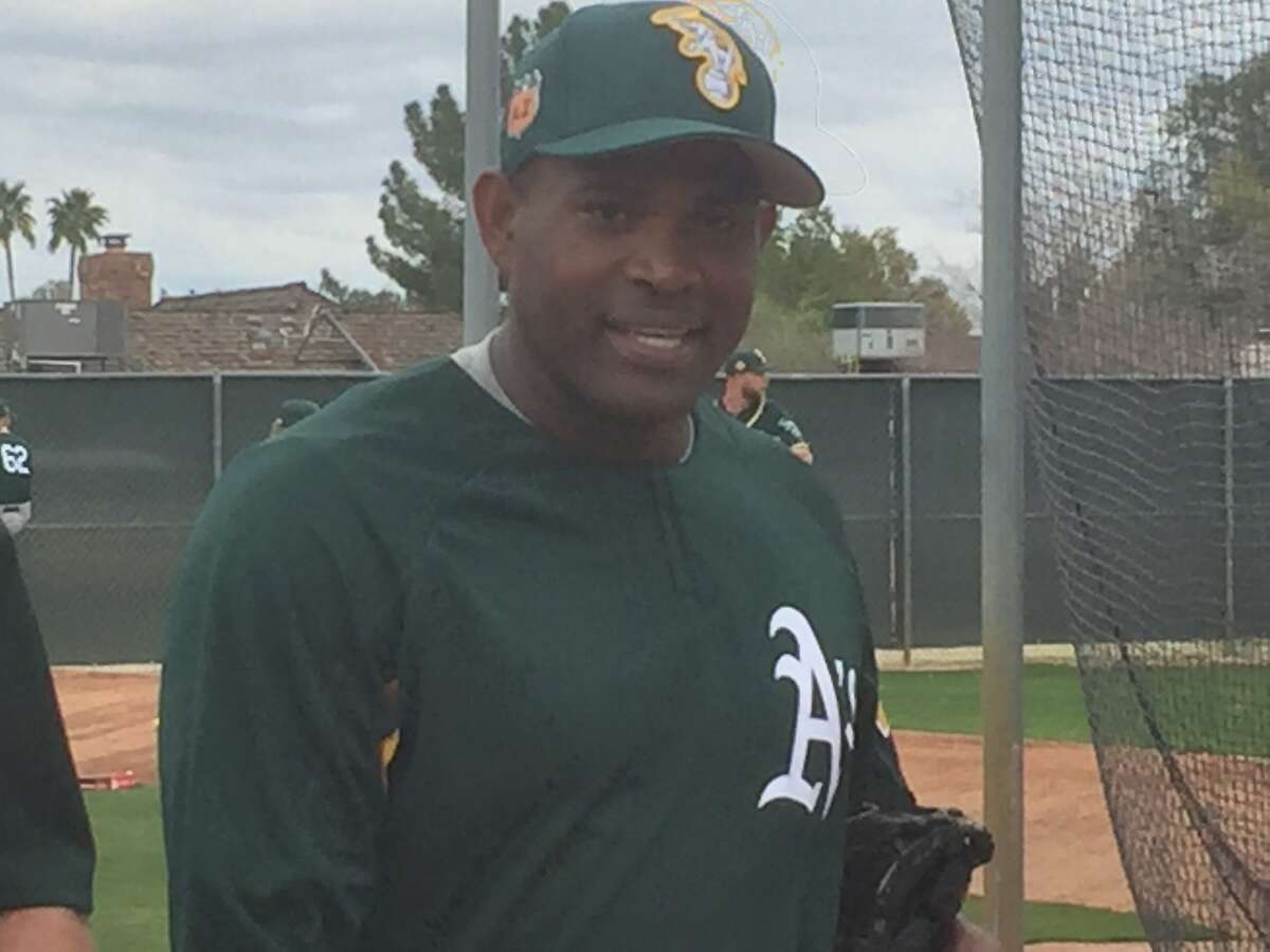 Santiago Casilla's first day of spring training with the Oakland Athletics at Hohokam Stadium in Mesa, Ariz., on March 5, 2017.