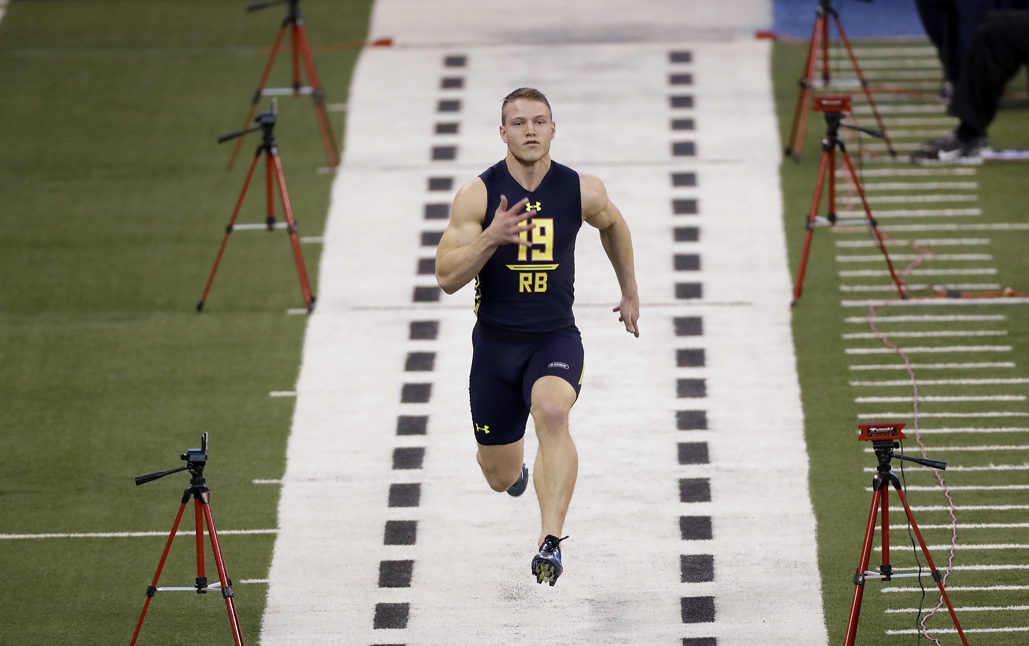 Christian McCaffrey works out as WR at Stanford pro day