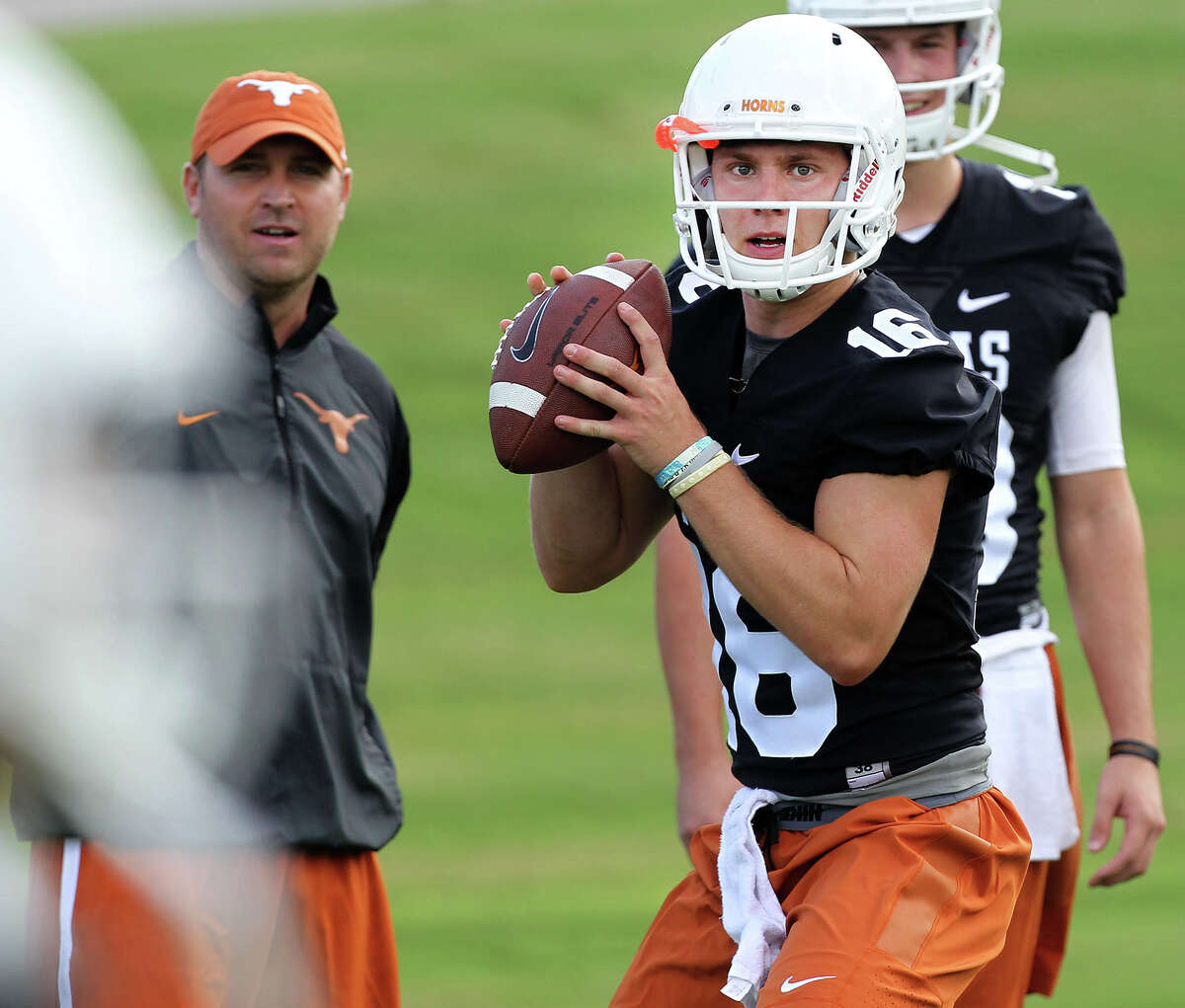 Sophomore Shane Buechele (16) is the incumbent at QB but could be tested by freshman Sam Ehlinger.