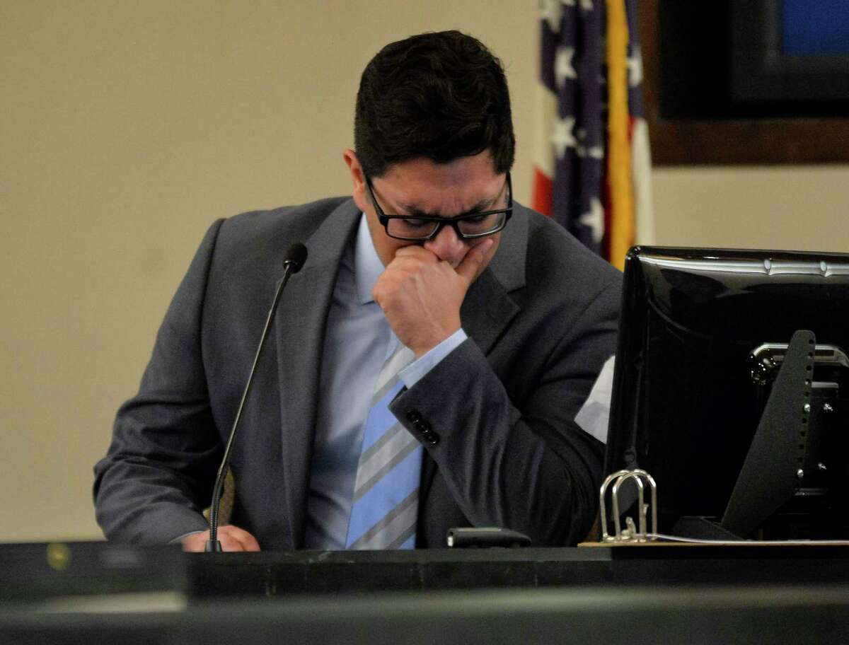 Alejandro Chapa cries on the stand during the sentencing phase of his trial, Monday, March 6, 2017, in the 187th District Court in San Antonio. Chapa was convicted on charges of sexual assault, compelling prostitution, and official oppression.