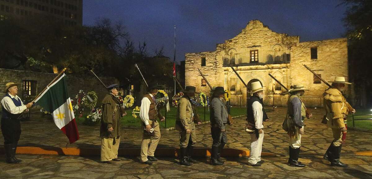 The battle of the Alamo is commemorated March 6, 2017, by re-enactors marching past the Alamo before firing off muskets near the gazebo at Alamo Plaza. The Battle of the Alamo (Feb. 23 to March 6, 1836) was a pivotal event in the Texas Revolution. Following a 13-day siege, Mexican troops under President General Antonio López de Santa Anna launched an assault on the Alamo Mission near San Antonio de Béxar (modern-day San Antonio), killing all of the Texian defenders.