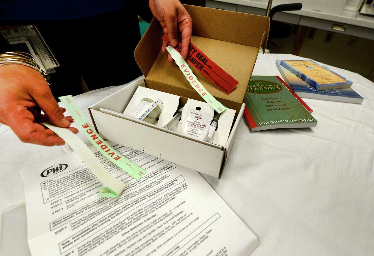A rape kit is laid out in the room allocated for sexual abuse cases at the Albany Medical Center. (Skip Dickstein / Times Union)