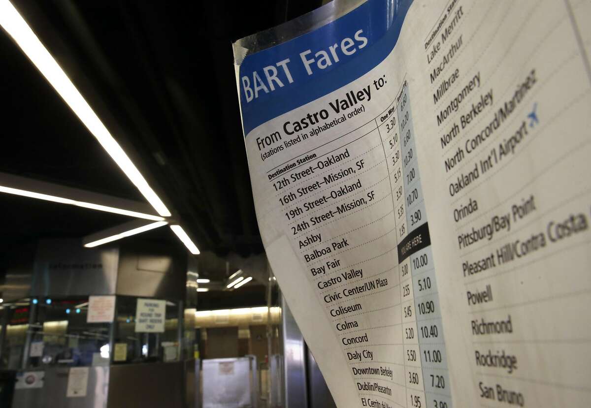 A BART fare schedule at the entrance to the Castro Valley BART station on Wed. March 8, 2017, in Castro Valley, Ca.