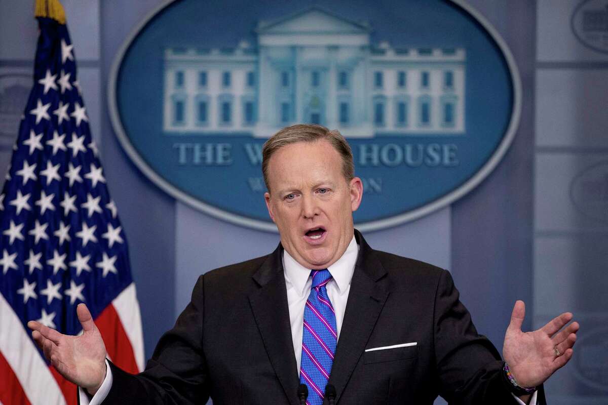 White House press secretary Sean Spicer talks to the media during the daily press briefing at the White House in Washington, Wednesday, March 8, 2017. (AP Photo/Andrew Harnik)