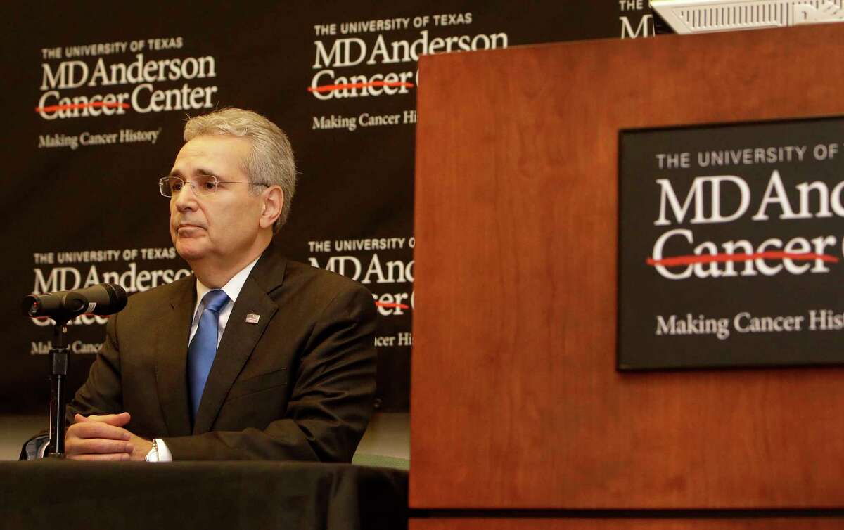 Dr. Ronald DePinho, president of The University of Texas MD Anderson Cancer Center, is shown during a news conference at the MD Anderson South Campus Research II Building, 7435 Fannin, about a reduction in the institution's workforce Thursday, Jan. 5, 2017, in Houston.