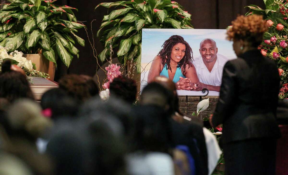 A photo of Dawn Armstrong, left, and her husband Antonio, iwas shown at their funeral.