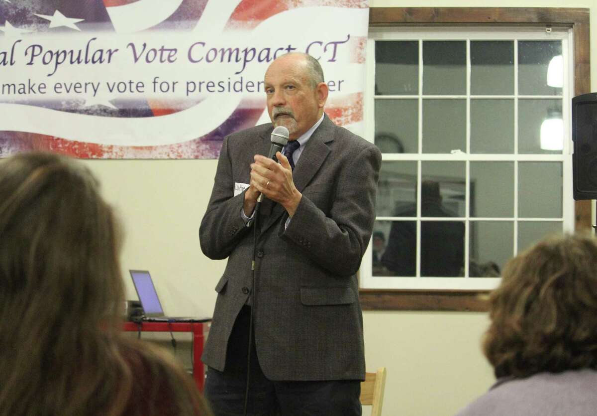 Luther Weeks, Executive Director of CT Voters Count, voices concerns with the National Popular Vote Interstate Compact during a panel at the Westport Country Playhouse in Westport, Conn. on March 2, 2017.