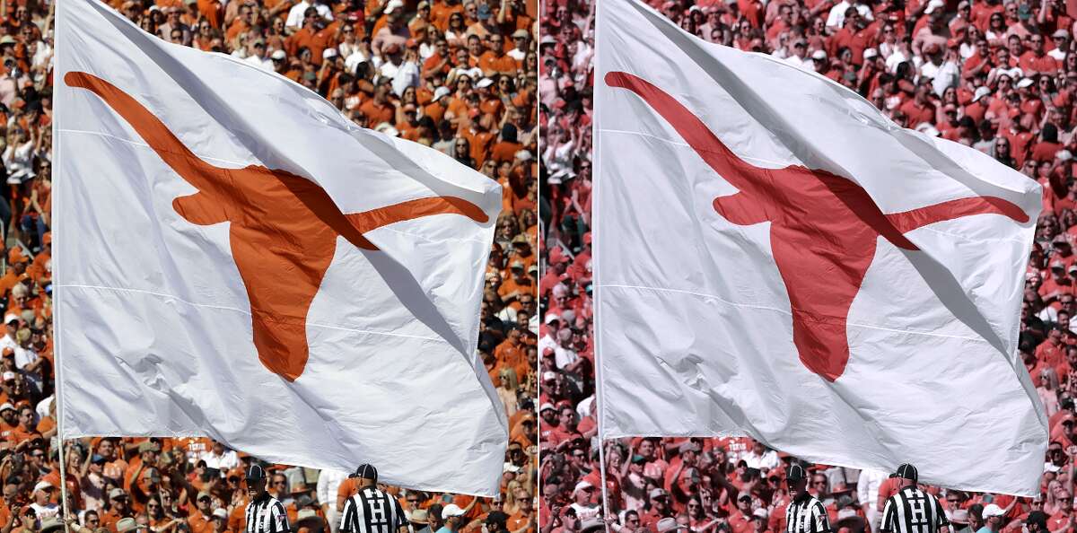 Texas Longhorns flag at Cotton Bowl Type of color blindness: Blue-Blind/Tritanopia