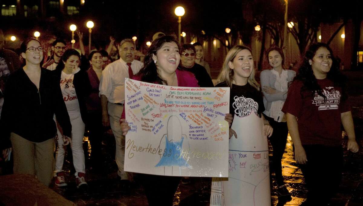 In this file photo, students, staff and the community of Laredo march in celebration of International Women's Day 2017.