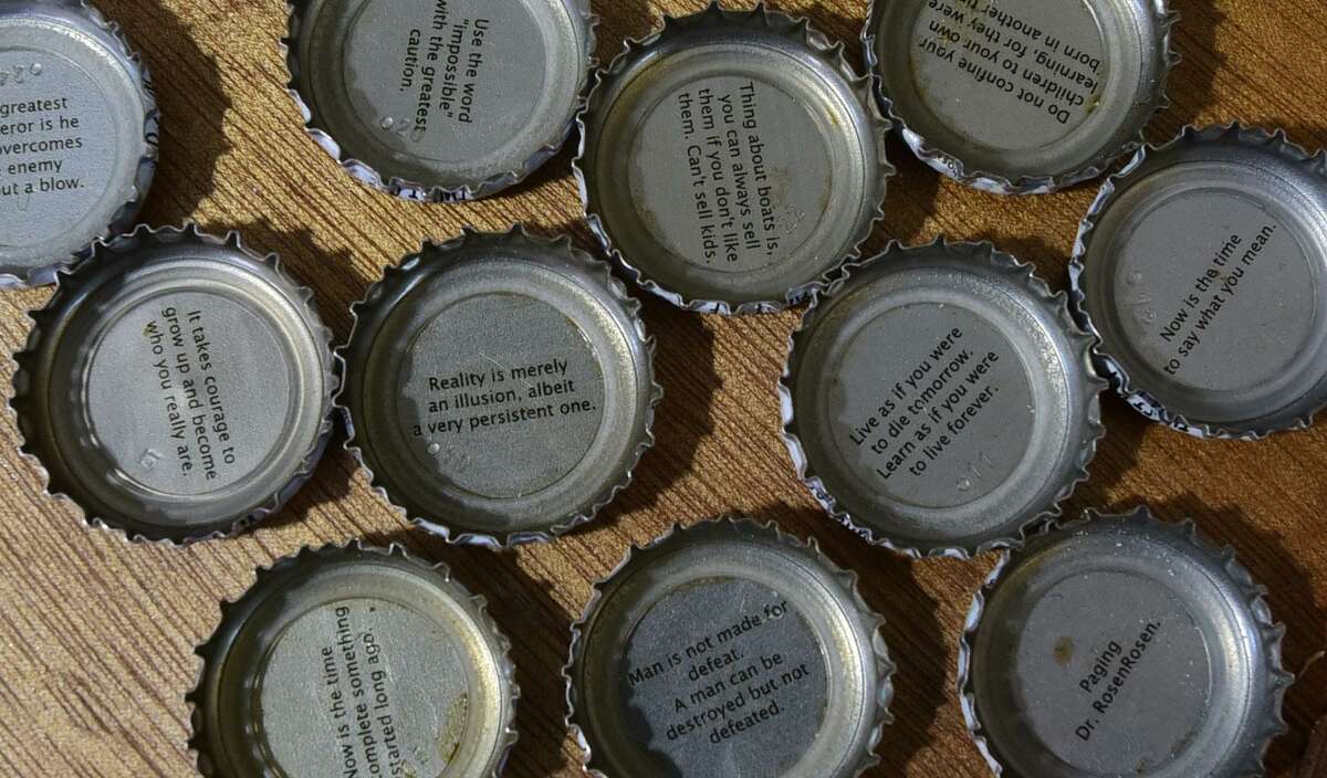 SpikedSeltzer bottle caps in October 2016 at the company’s South Norwalk, Conn. offices. Following its September sale to Anheuser-Busch InBev, SpikedSeltzer has rolled out distribution of its “hard seltzer” to 48 states, with deliveries expected in May for Florida and Texas.