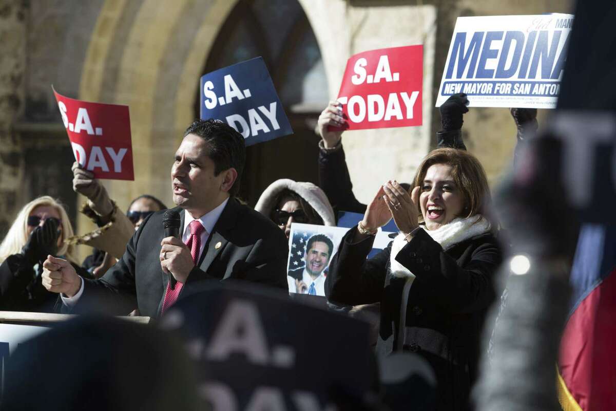 Manuel Medina announces his candidacy for mayor in front of San Fernando Cathedral in Main Plaza on January 7, 2016 in San Antonio, Texas.