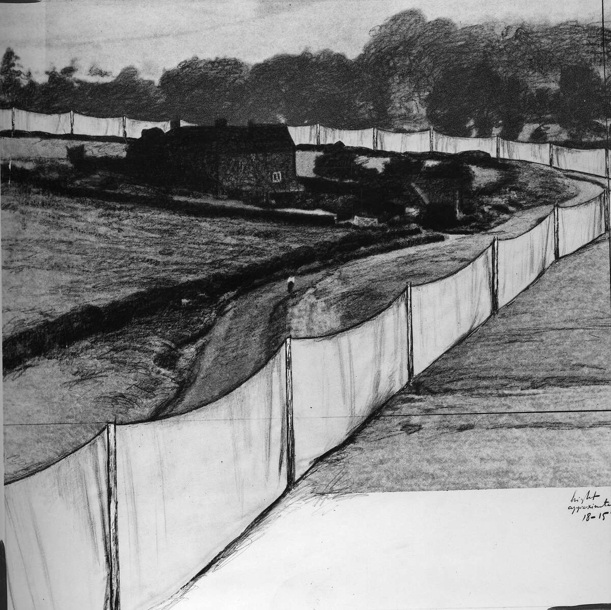 A drawing New York artist Christo Javacheff next project: a 24 mile long running fence through from Petaluma to the Pacific Ocean Photo ran June 23, 1973, p. 46 Handout Photo by Harry Shunk, New York