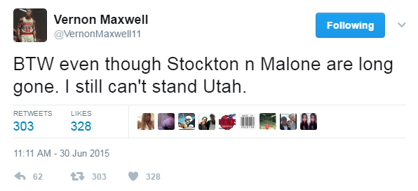 Houston Rockets guard Vernon Maxwell explains his dislike for Utah