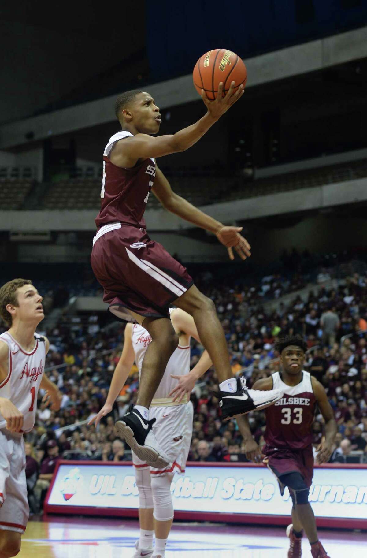 Sislbee's Trajan Harris against Argyle at UIL state tournament in San Antonio on Friday. Photo taken Friday, March 10, 2017 Guiseppe Barranco/The Enterprise