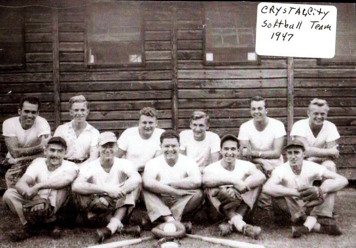 Photo of Eberhardt ‘Eb’ Fuhr on the fast pitch softball team while interned at Crystal City Internment Camp during WWII. Bottom L-R - Ted Roehner, Dietmar Seyferth, Hans ‘John’ Wiechers, Eb Fuhr, Gerhard Fuhr Top Row L-R - Julius Fuhr, N/A, Dr. Friedel, Al Krakau, Paul Ahrens, Bruno Koop.