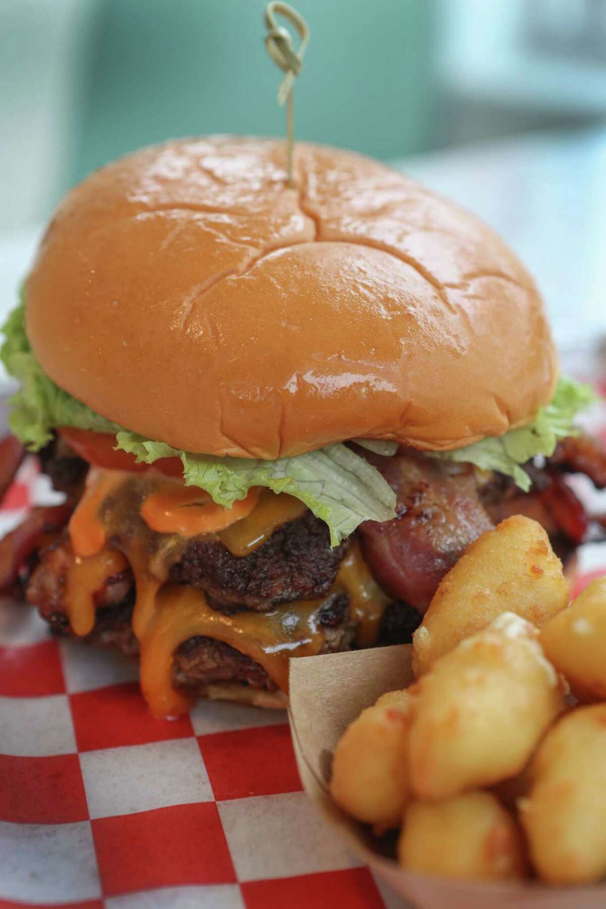 The #99 burger with cheese curds at Killen's Burgers