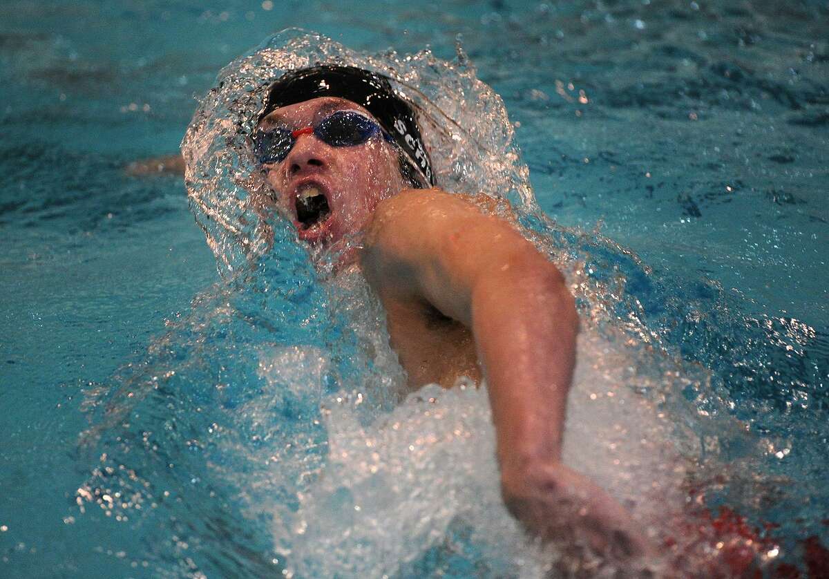 Greenwich’s Kirk Schultz competes in the 200-yard freestyle at the Class LL championship on Monday at Wesleyan University in Middletown.