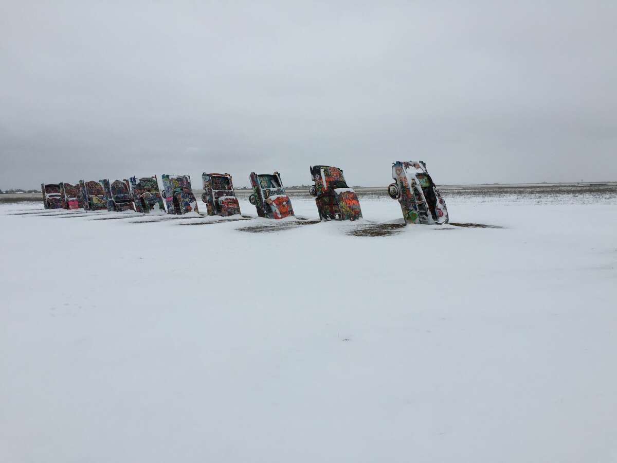 Weather Texas Snow Storm Panhandle Amarillo West cadillac Ranch Route 66 landmark