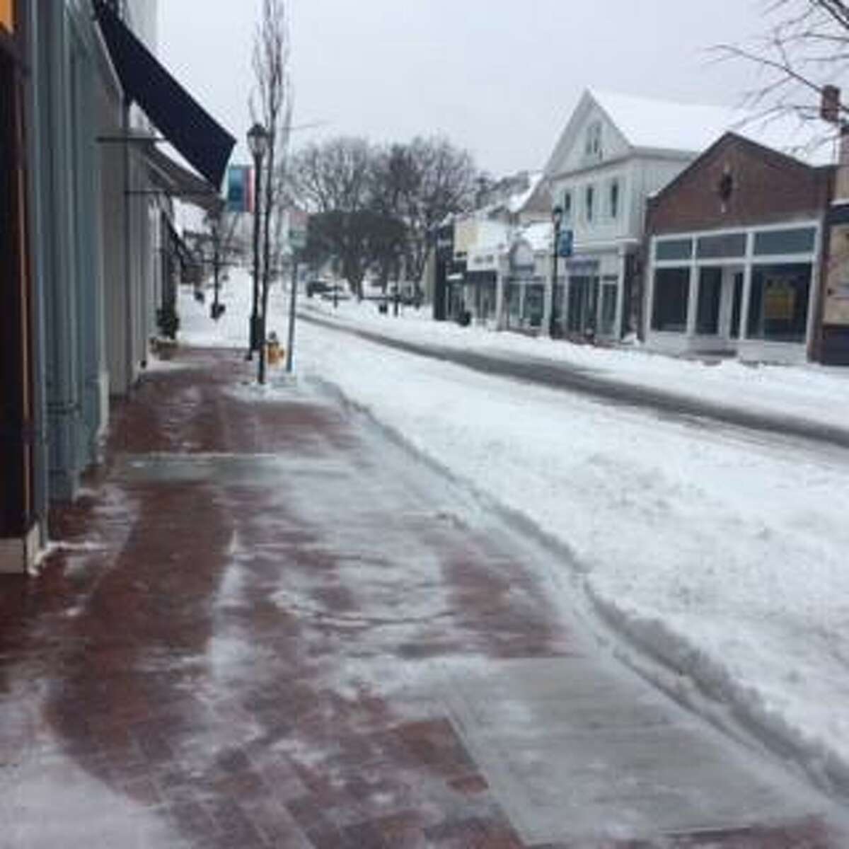 A view of Westport's Main Street during winter storm Stella.