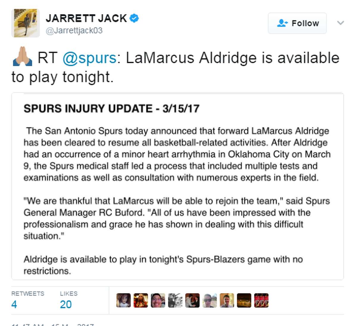 Former Portland teammate Jarrett Jack reacts to LaMarcus Aldridge's return.